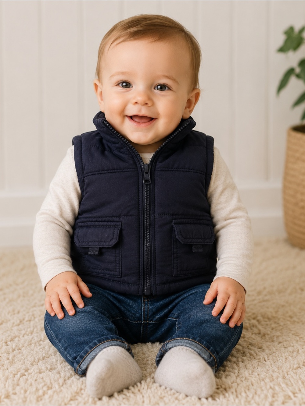 Gymboree Baby Puffer Vest Navy Blue Quilted Zip Up 6-12M